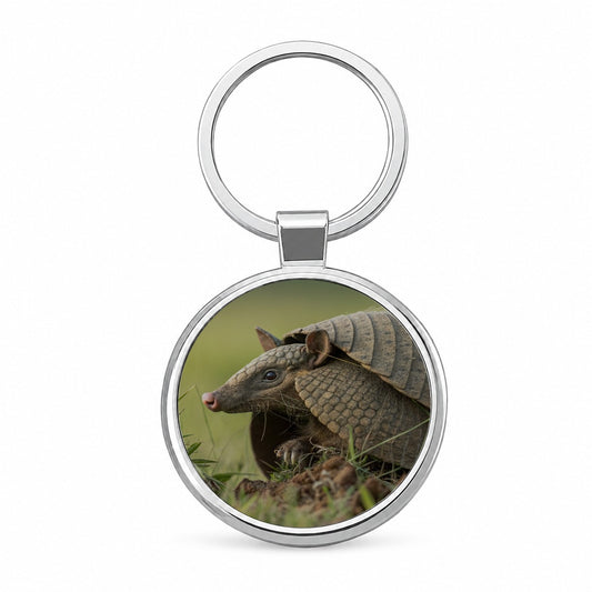 Curious Armadillo Wildlife Nature Round Metal Keychain