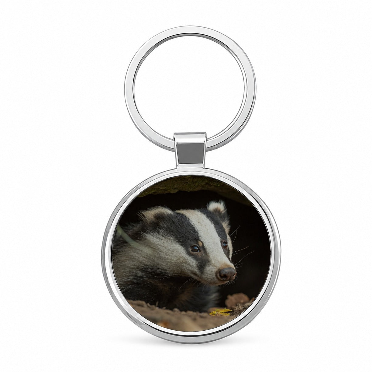Curious Badger Wildlife Nature Round Metal Keychain