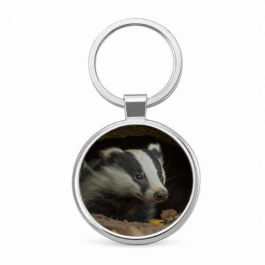 Curious Badger Wildlife Nature Round Metal Keychain