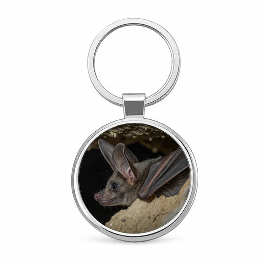 Curious Bat Cave Wildlife Round Metal Keychain