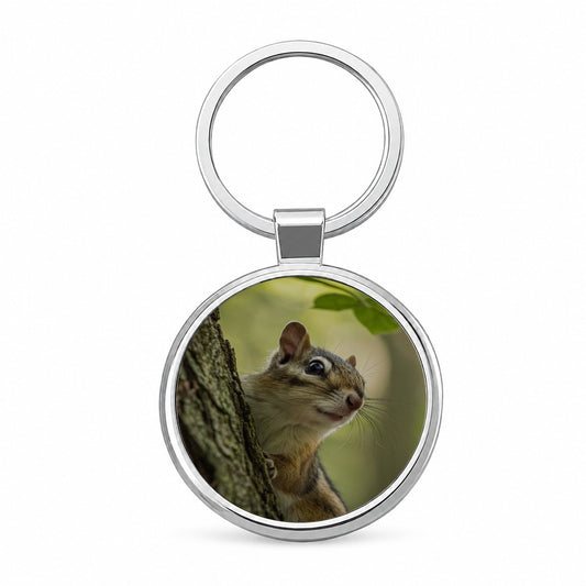 Curious Chipmunk Wildlife Nature Round Metal Keychain