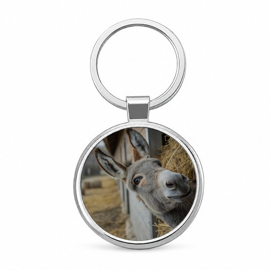 Curious Donkey Farm Life Round Metal Keychain