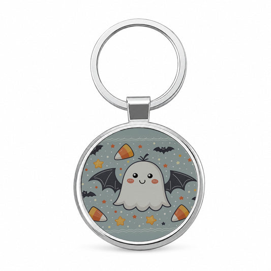 Cute Ghosts Bats Candy Corn Halloween Round Metal Keychain