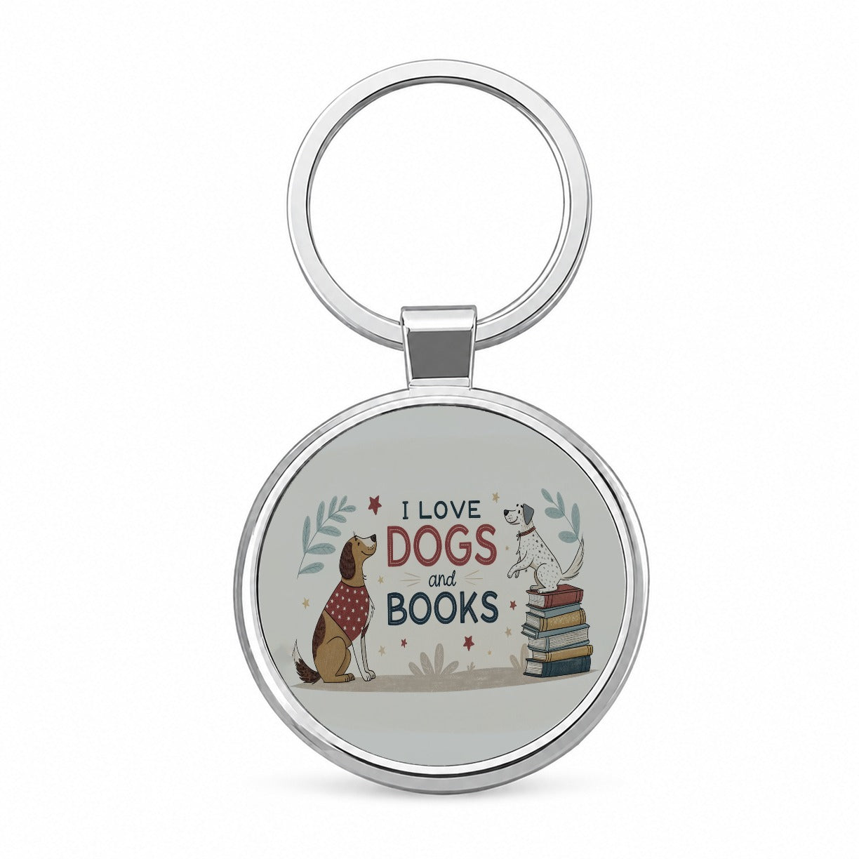 Dogs Books Love Reading Round Metal Keychain