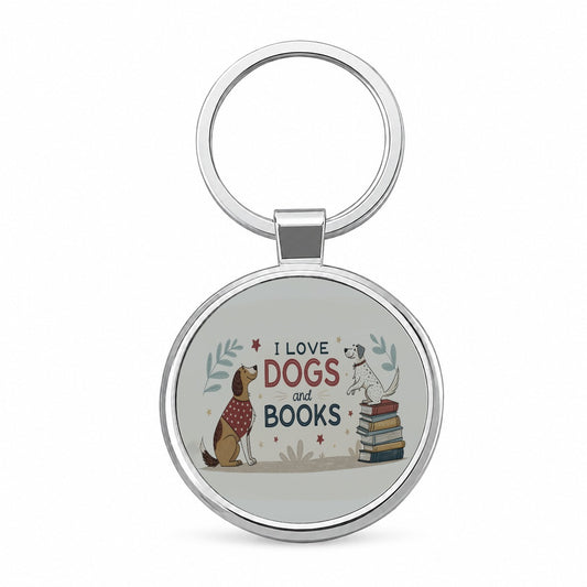 Dogs Books Love Reading Round Metal Keychain