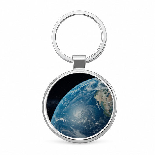 Earth from Space Round Metal Keychain
