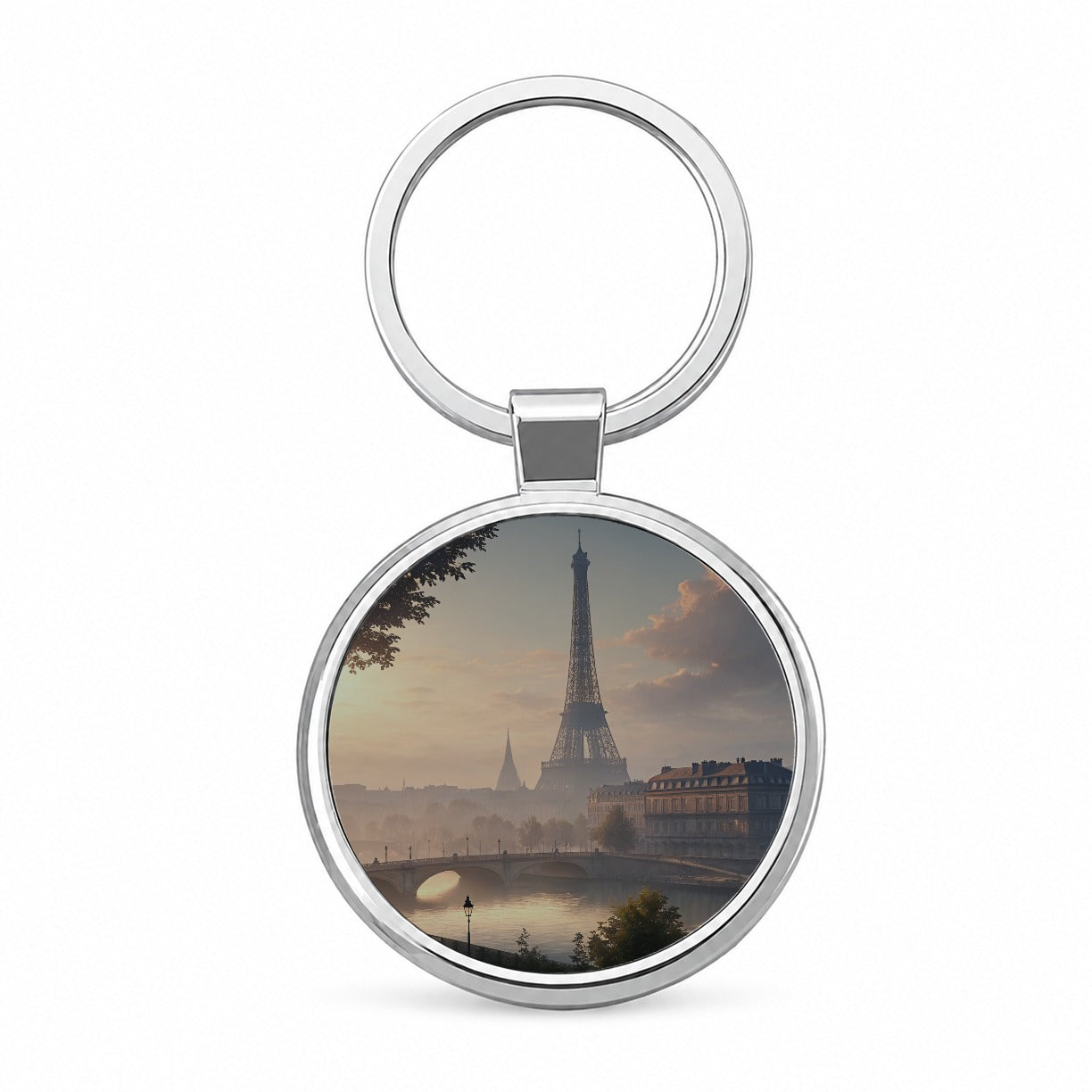 Eiffel Tower Paris France Morning Round Metal Keychain