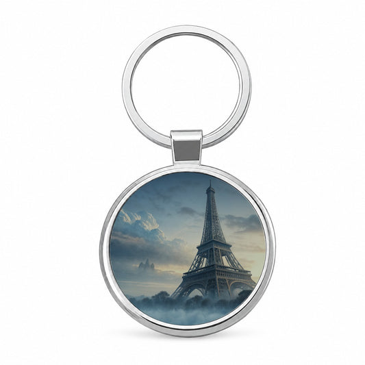 Foggy Eiffel Tower Paris Round Metal Keychain