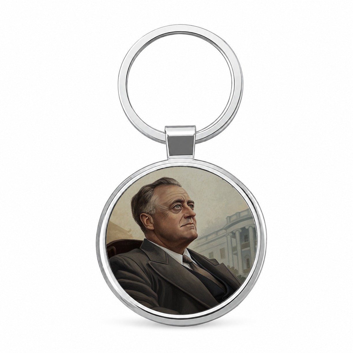 Franklin D Roosevelt American President Round Metal Keychain
