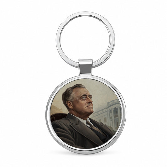 Franklin D Roosevelt American President Round Metal Keychain
