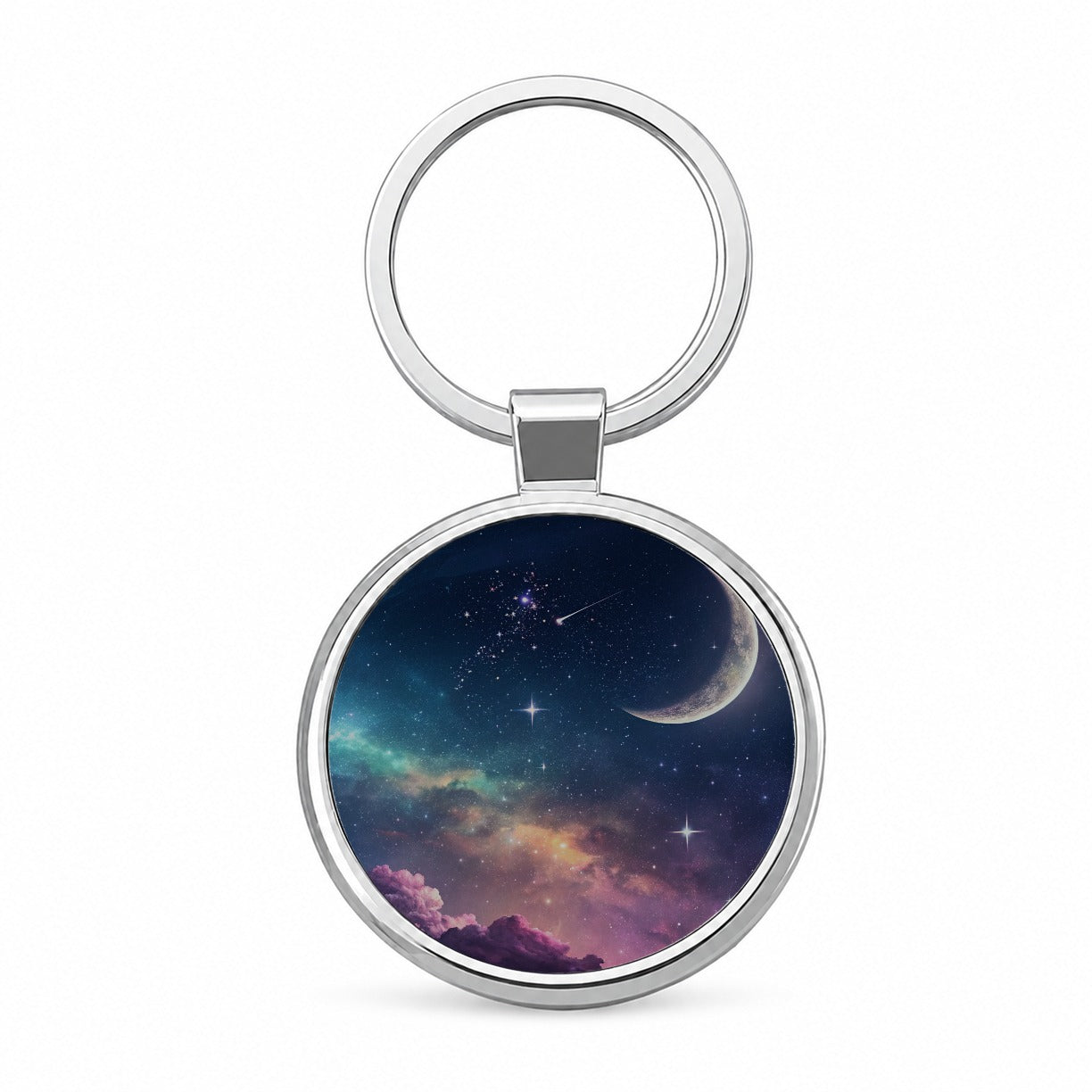 Galaxy Night Sky Moon Round Metal Keychain