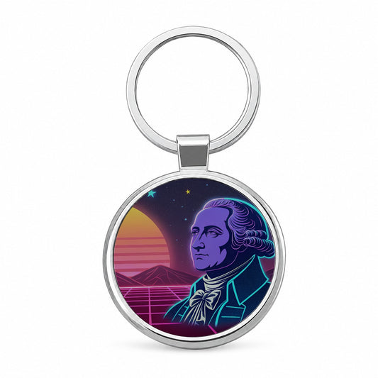 George Washington Synthwave Art Round Metal Keychain