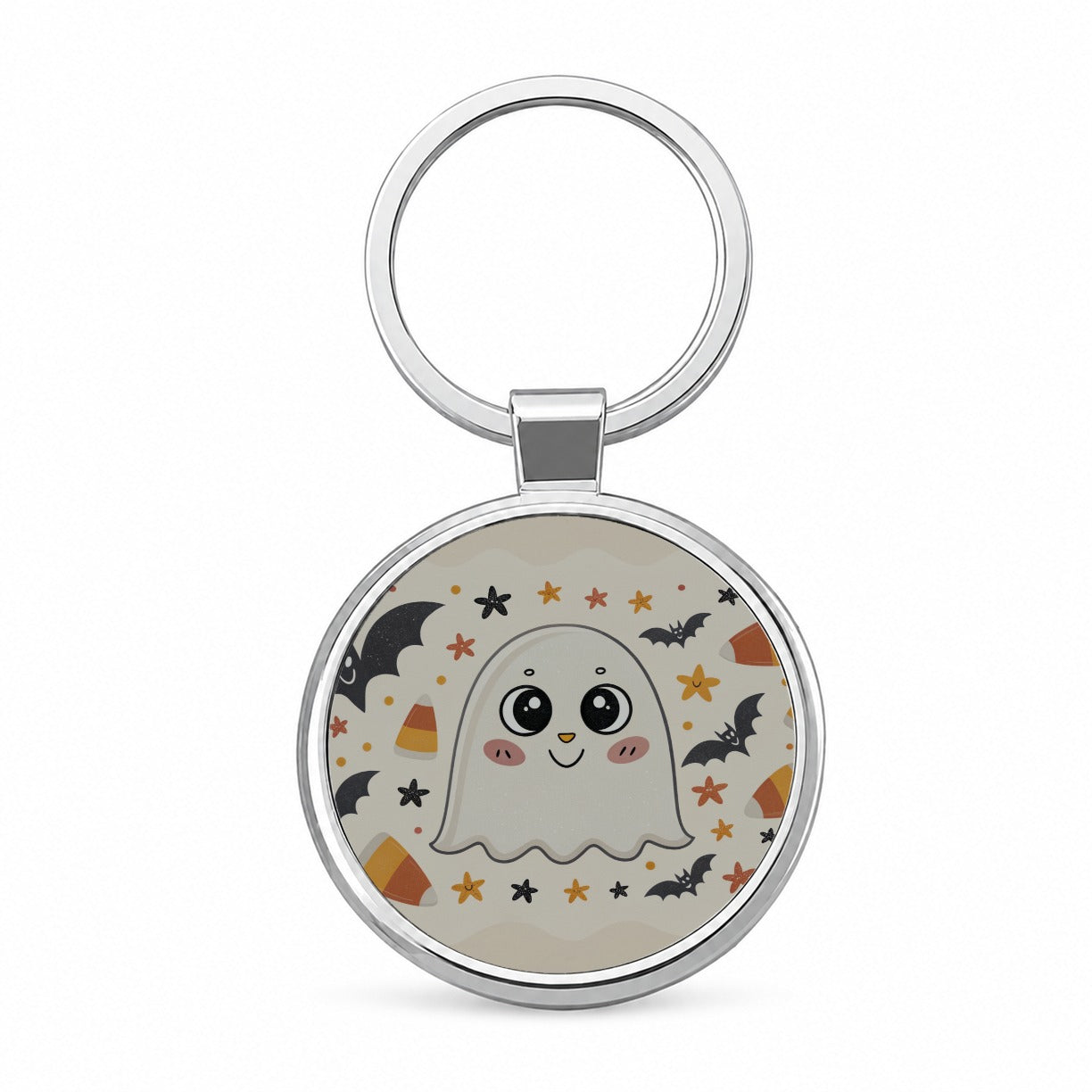 Halloween Ghost Candy Corn Pattern Round Metal Keychain