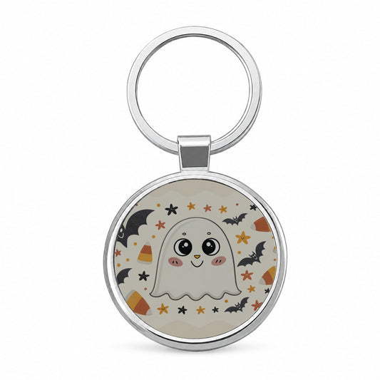 Halloween Ghost Candy Corn Pattern Round Metal Keychain