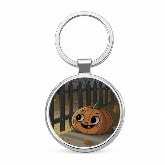 Halloween Pumpkin Jack O Lantern Fence Round Metal Keychain