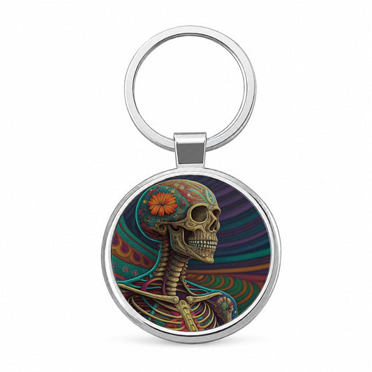 Halloween Rainbow Skeleton Psychedelic Round Metal Keychain