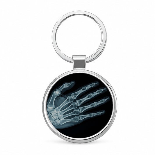 Hand X-Ray Radiograph Round Metal Keychain