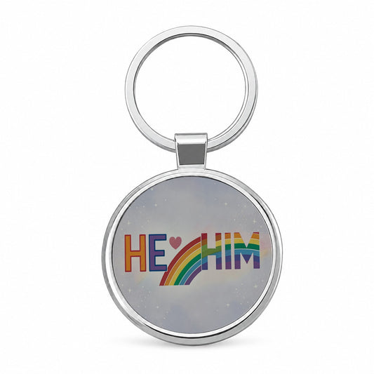 He Him Pride Love Round Metal Keychain