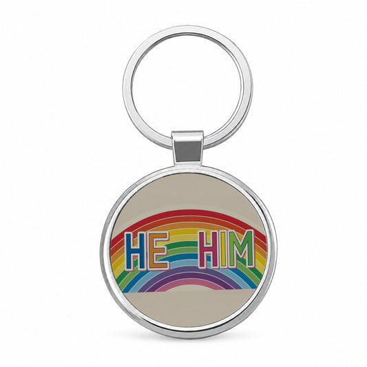 He Him Rainbow Love Pride Round Metal Keychain