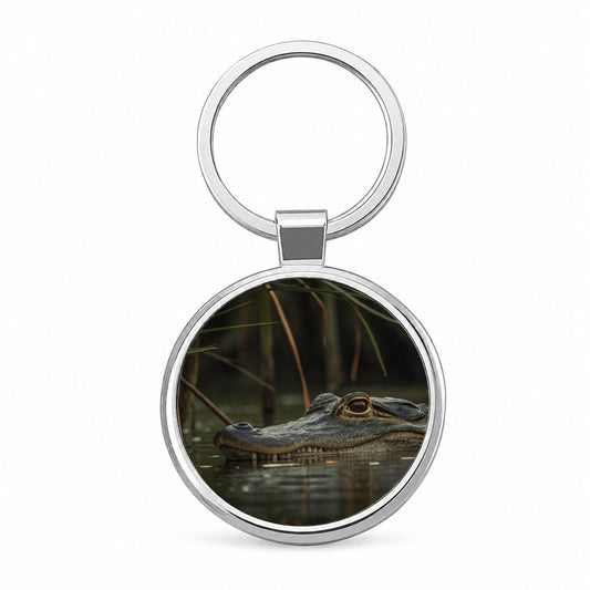 Hidden Alligator Nature Photo Round Metal Keychain