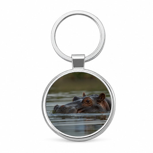 Hippo River Safari Wildlife Africa Round Metal Keychain