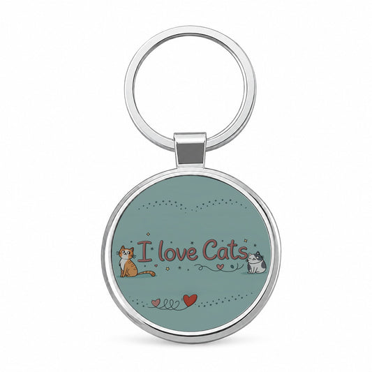 I Love Cats Adorable Round Metal Keychain