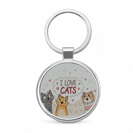I Love Cats Cute Round Metal Keychain