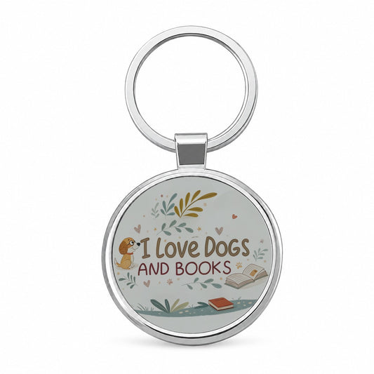 I Love Dogs Books Reading Round Metal Keychain