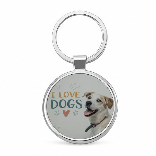 I Love Dogs Heart Round Metal Keychain