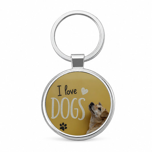 I Love Dogs Paw Prints Round Metal Keychain