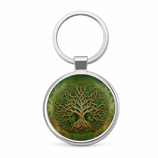 Irish Celtic Tree of Life Emblem Round Metal Keychain