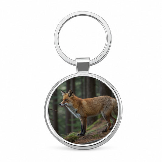 Japanese Fox Forest Round Metal Keychain