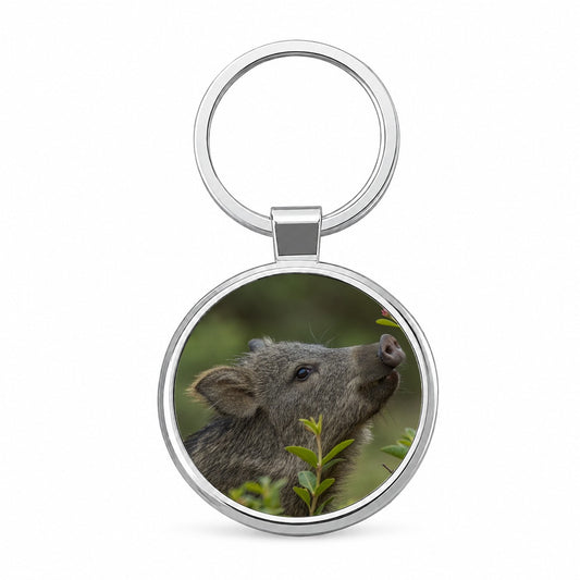 Javelina Woodland Round Metal Keychain