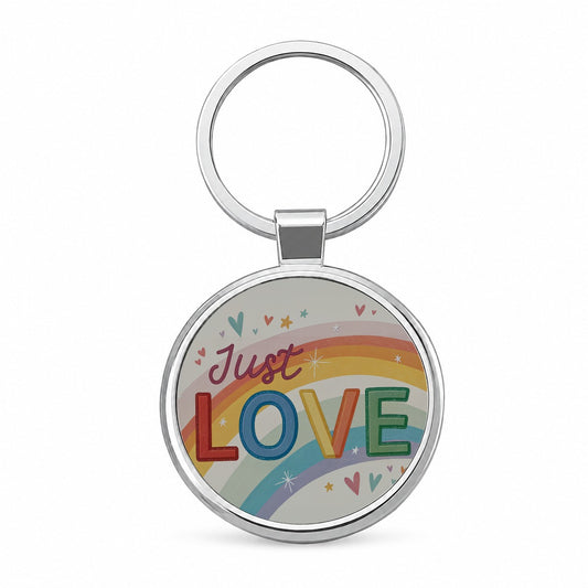 Just Love Rainbow Pride Round Metal Keychain