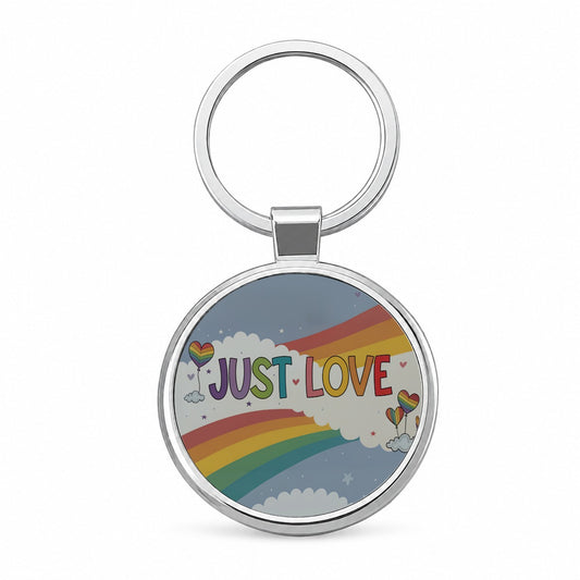 Just Love Rainbows Balloons Pride Round Metal Keychain