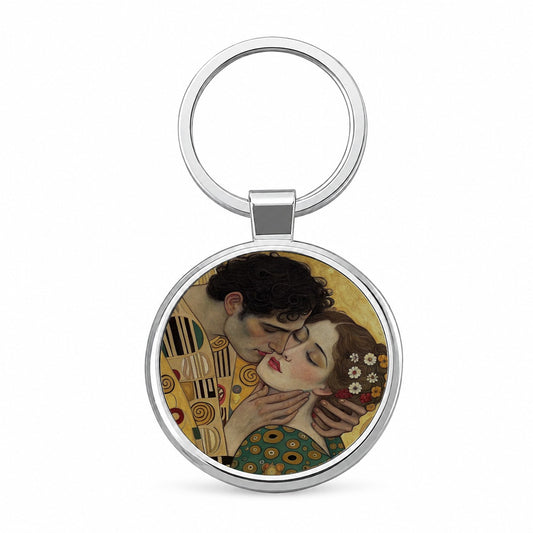 Klimt The Kiss Inspired Round Metal Keychain