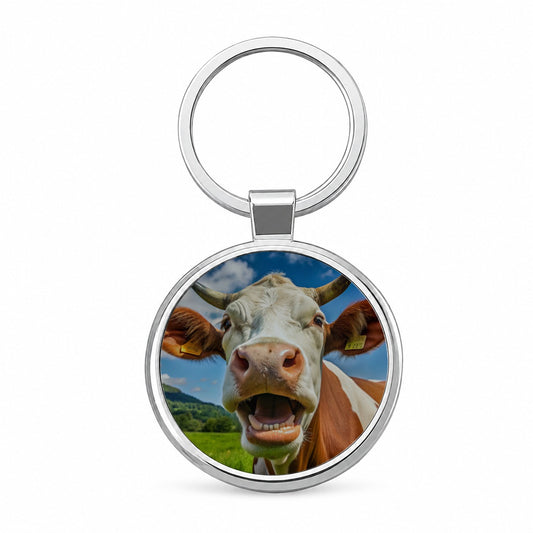 Laughing Cow Farm Round Metal Keychain