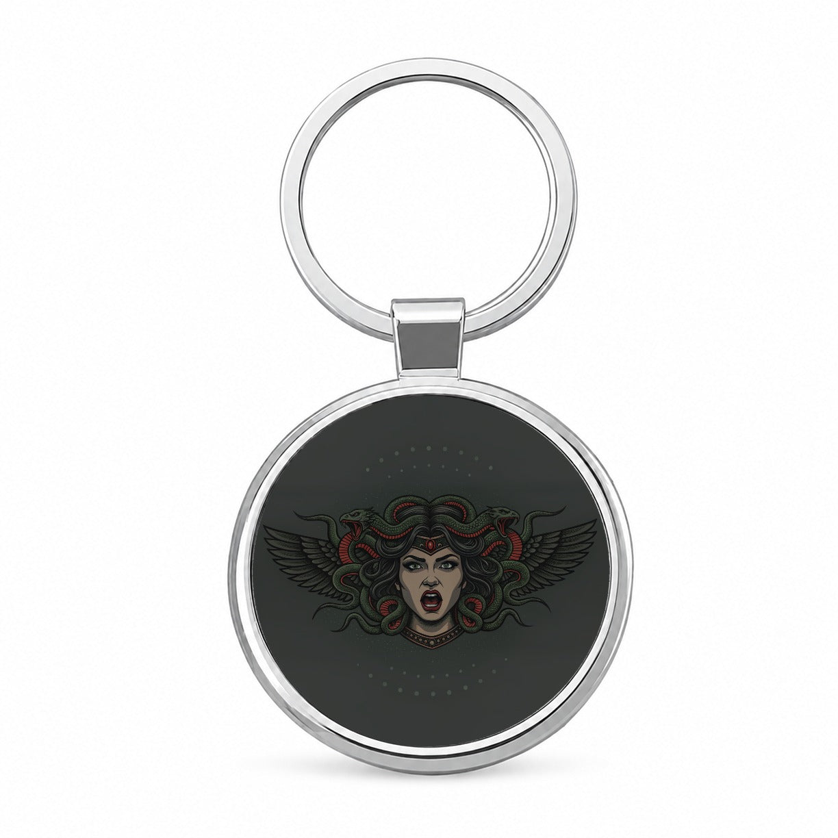 Medusa Gorgon Snake Tattoo Style Round Metal Keychain