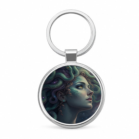 Medusa Moon Goddess Round Metal Keychain