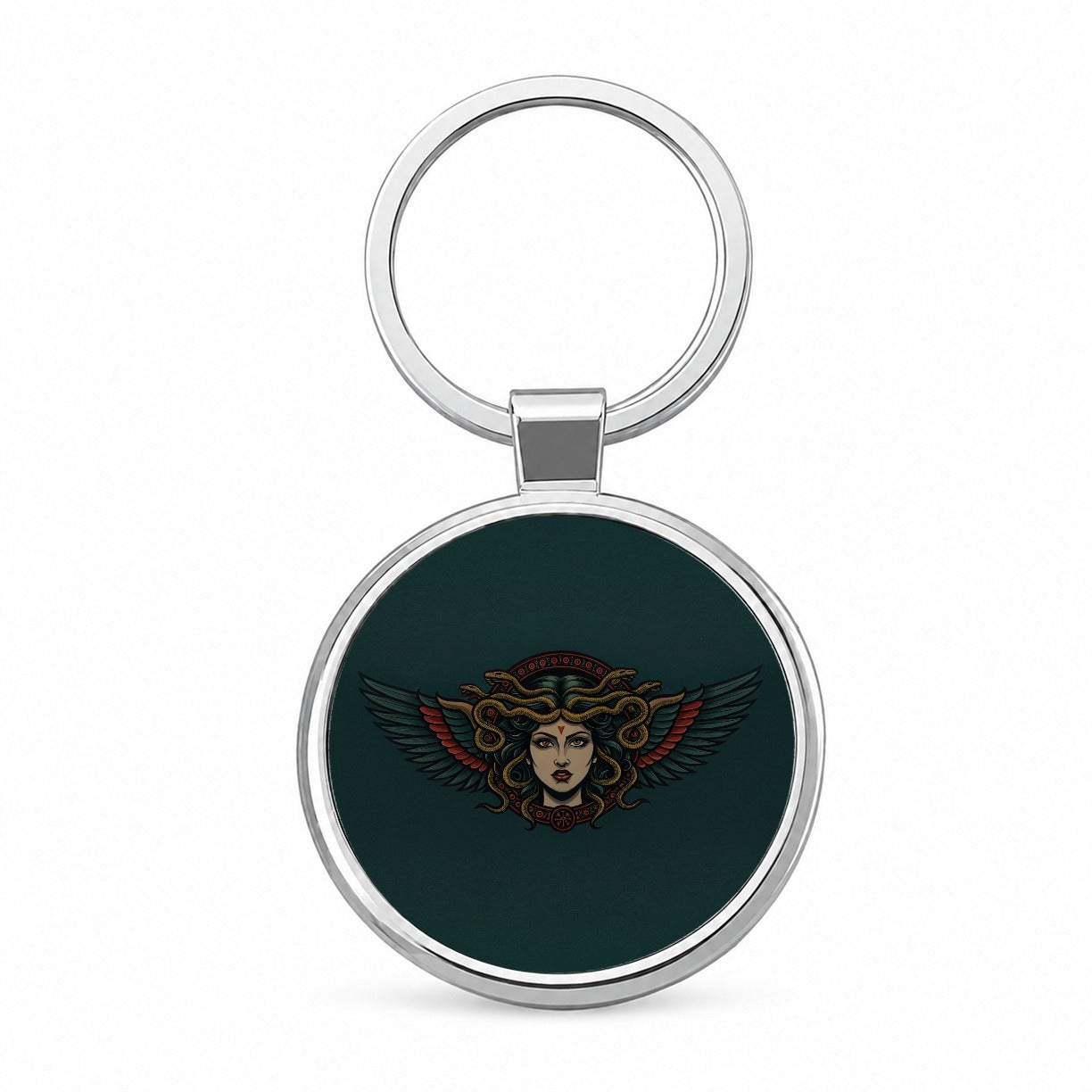 Medusa Mythological Snake Queen Round Metal Keychain