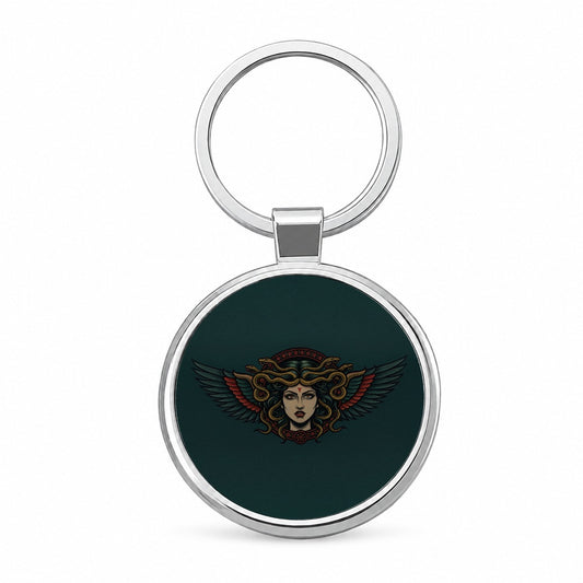 Medusa Mythological Snake Queen Round Metal Keychain