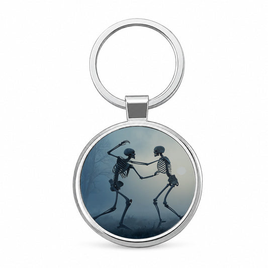 Misty Dancing Skeleton Couple Round Metal Keychain