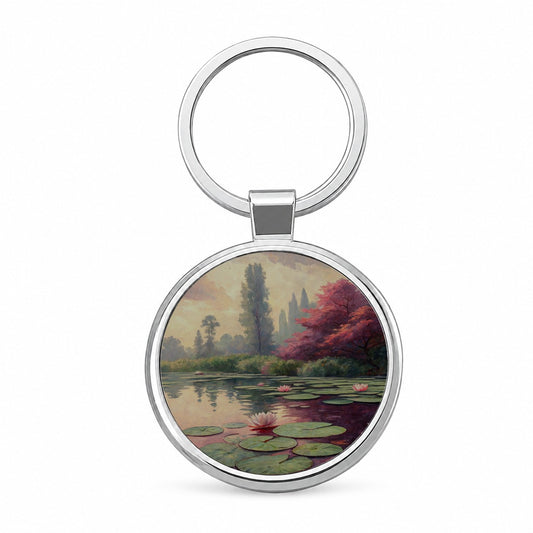 Monet Inspired Water Lilies Round Metal Keychain