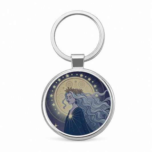 Moon Goddess Cosmic Tarot Round Metal Keychain