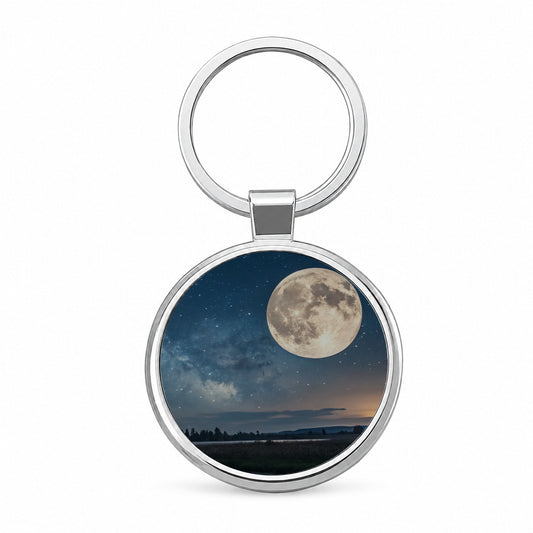 Moonlit River Night Landscape Round Metal Keychain