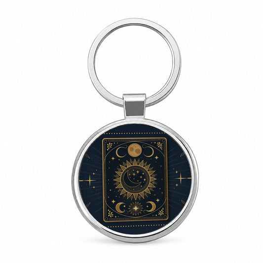 Mystical Divination Tarot Card Round Metal Keychain