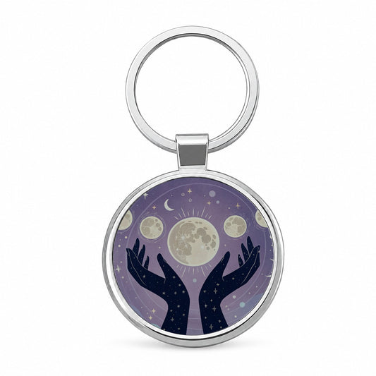 Mystical Moon Phases Round Metal Keychain