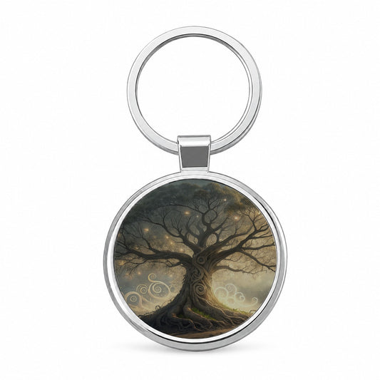 Mystical Tree Of Life Round Metal Keychain
