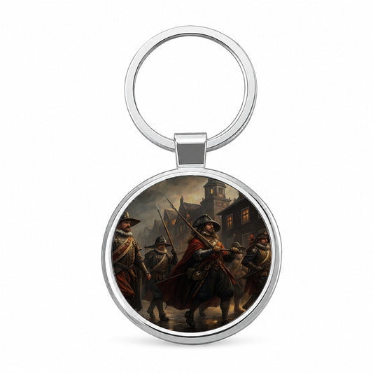 Night Watch Rembrandt Inspired Round Metal Keychain