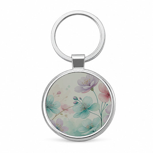 Pastel Flowers Botanical Art Round Metal Keychain